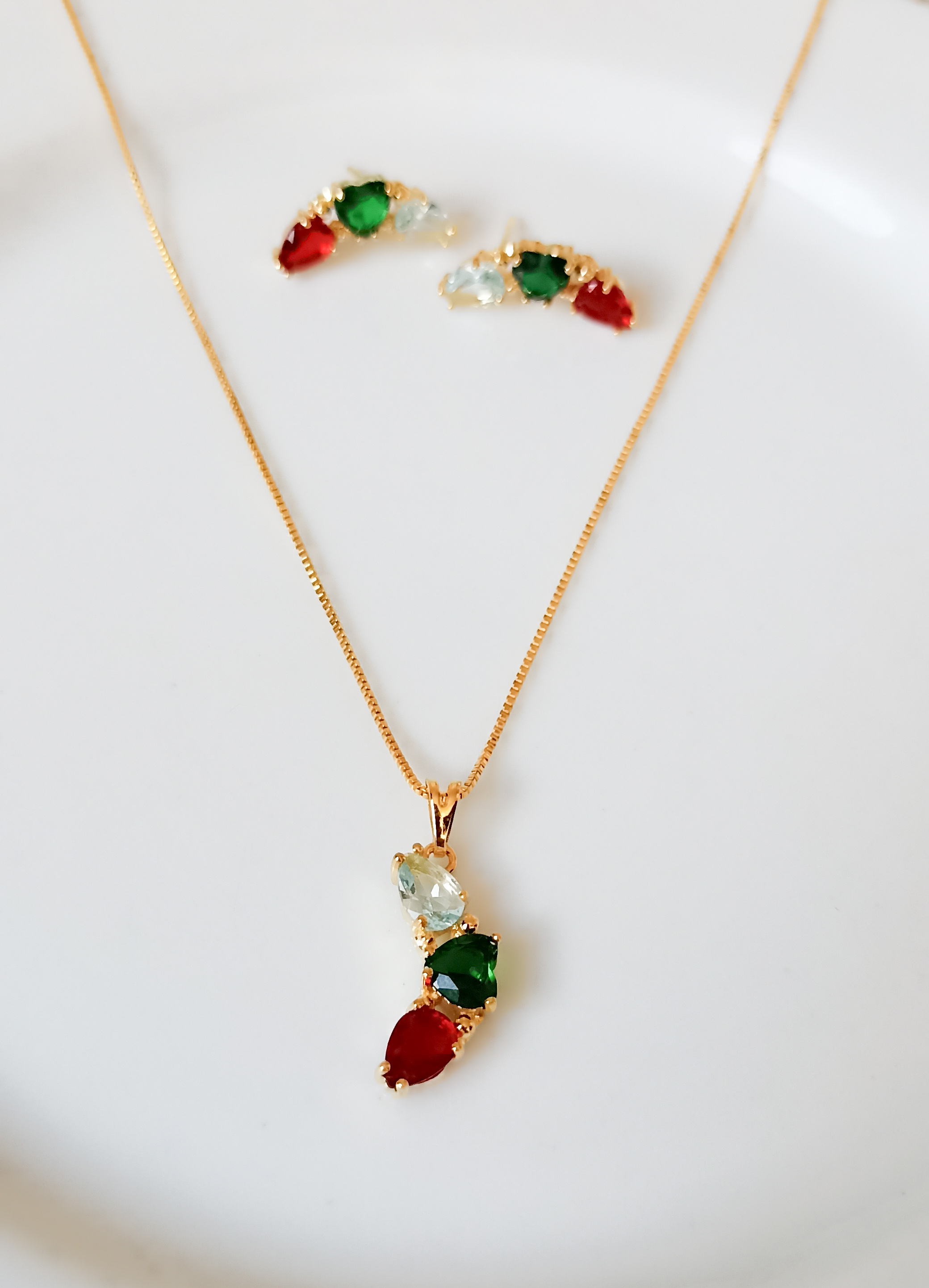 Conjunto Pedras Coloridas Banho Ouro 18K