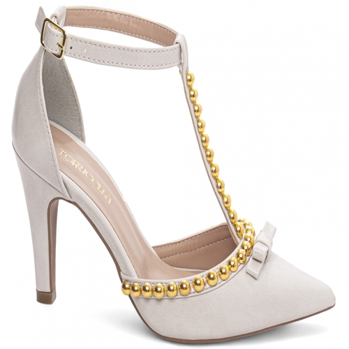 Sapato Scarpin Apliques de Pérola Napa Off White 66080C