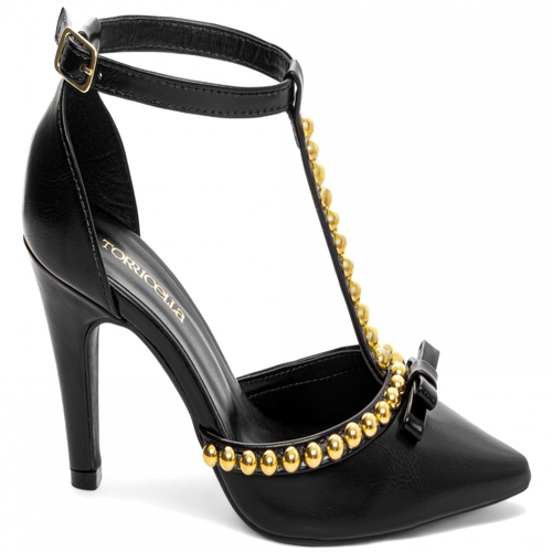 Sapato Scarpin Apliques de Pérola Napa Preto 66080A
