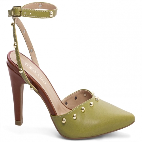 Sapato Scarpin Napa Verde e Napa Caramelo 68003A