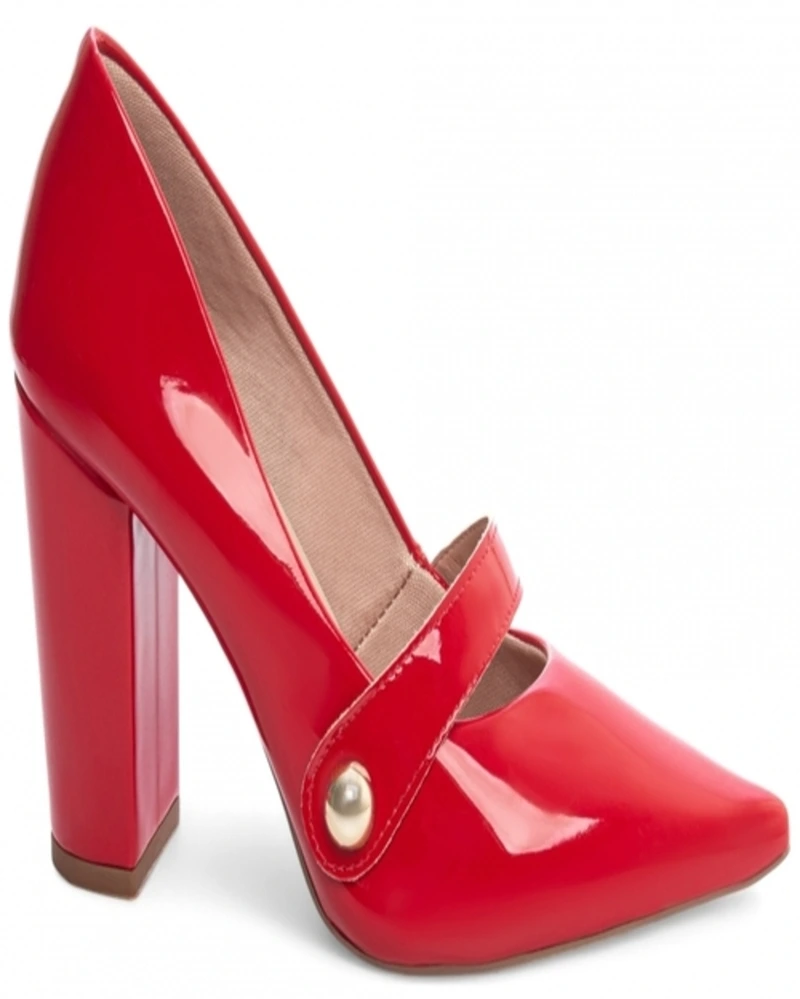 Scarpin Salto Médio em Bloco Verniz Vermelho