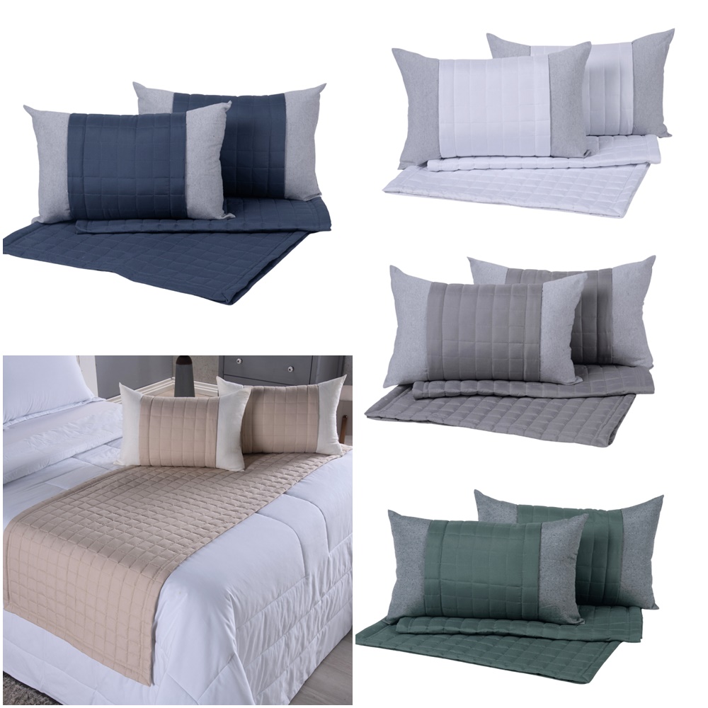 Kit 5 Peças Peseira Cama Casal King e Almofadas Cheias Copacabana Percal 300 Fios
