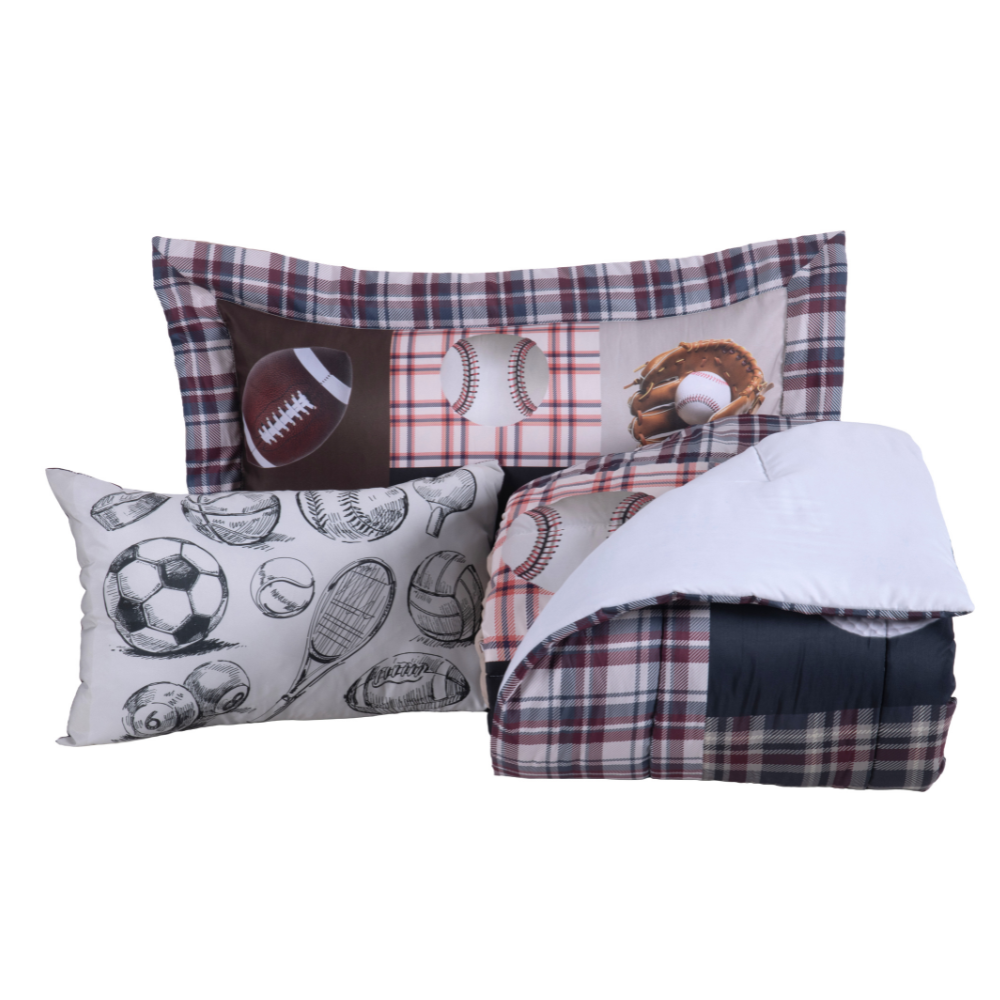 Kit 4 Pçs Edredom Boy Solteiro Infantil e Juvenil 300 fios Estampa Digital 2,50x1,90m Esportes