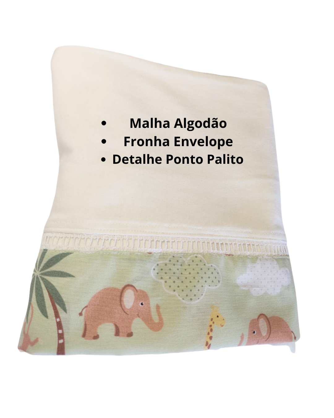 Jogo de Lençol 2 Pçs Simples com Elástico Berço Americano Safari Malha com Ponto Palito e Barrado