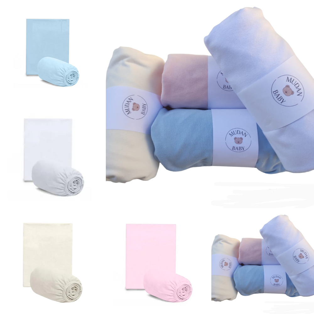 Kit 3 Pçs Lençol Avulso Malha Liso com Elástico Berço Americano Malha Hipoalergenico 160x98x12cm