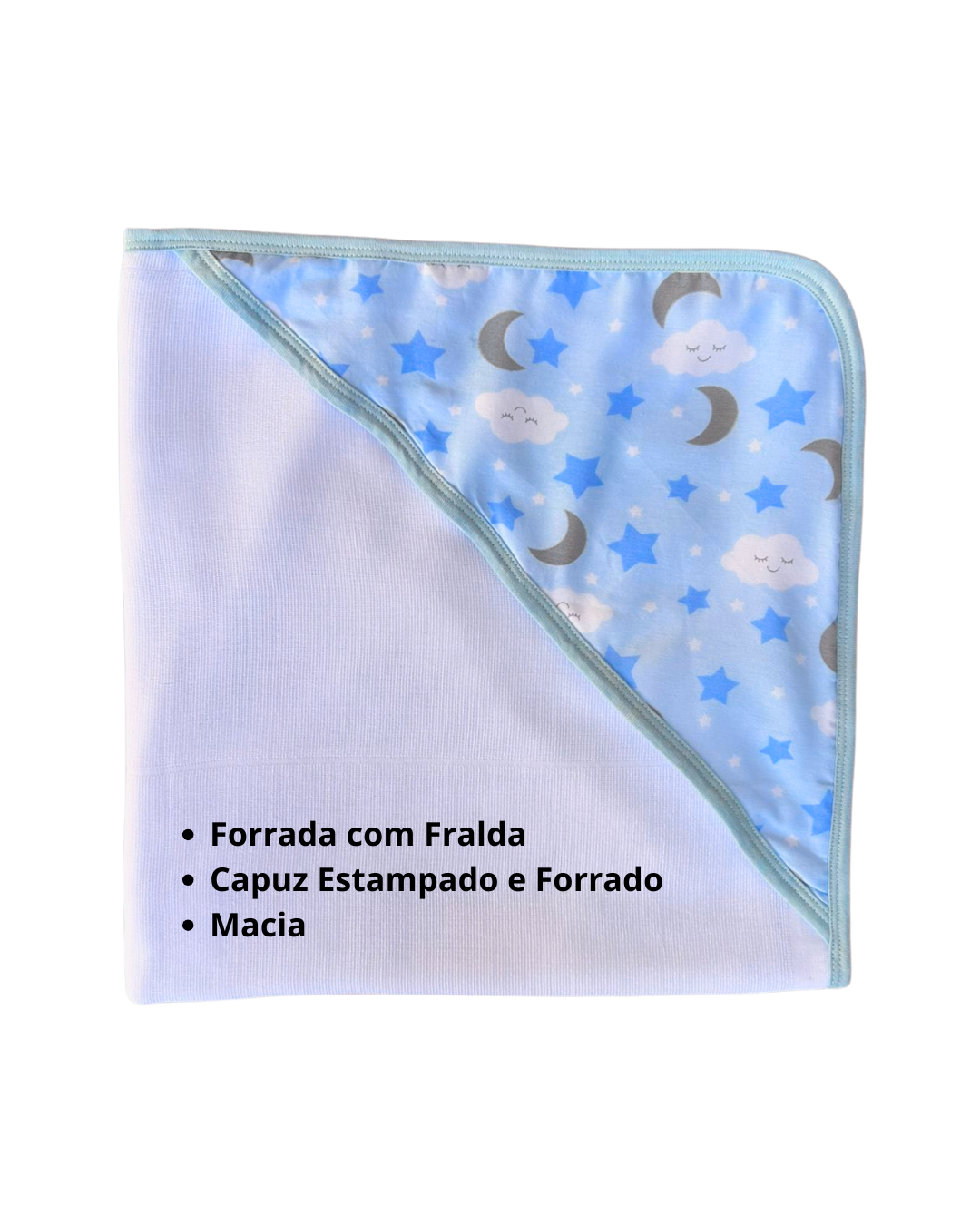 Toalha de Banho Bebê Céu Forro Fralda com Capuz 70x70cm