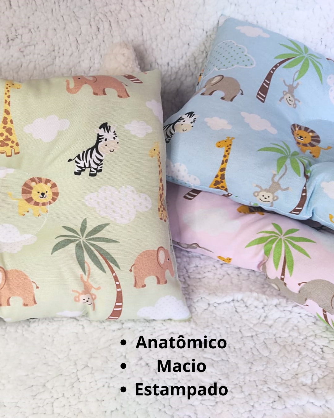 Travesseiro Anatômico Bebê para Berço e Carrinho Safari 27x37cm