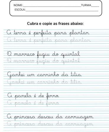 Apostila treino de letras cursivas