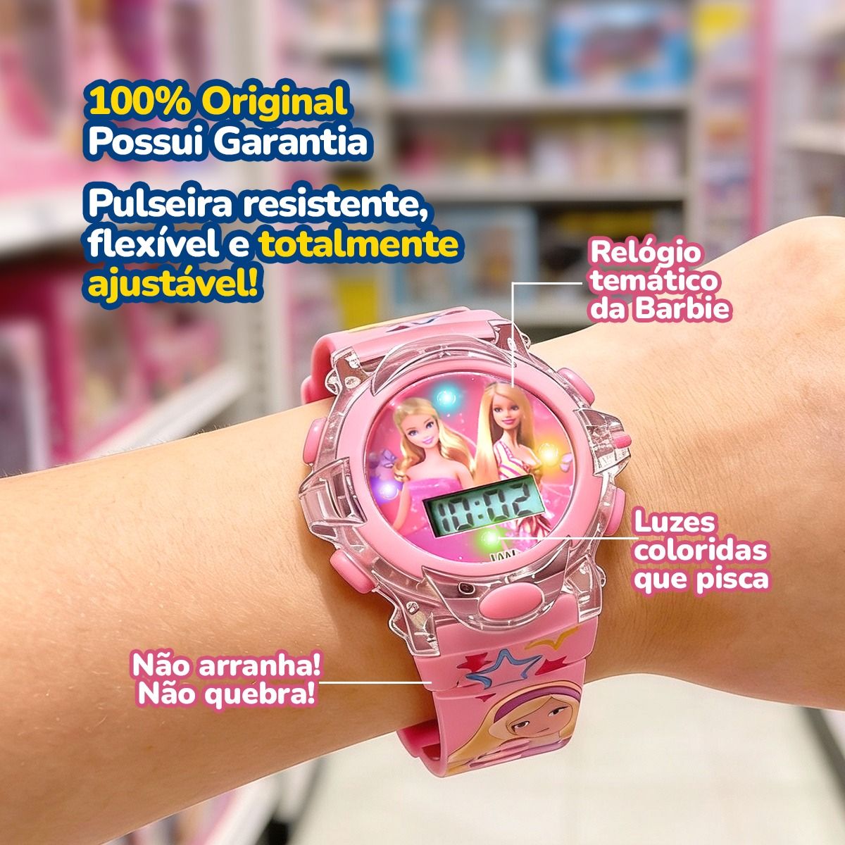Relógio infantil , caixa , colar , bolsa tiracolo led digital barbie luz pink rosa Kit