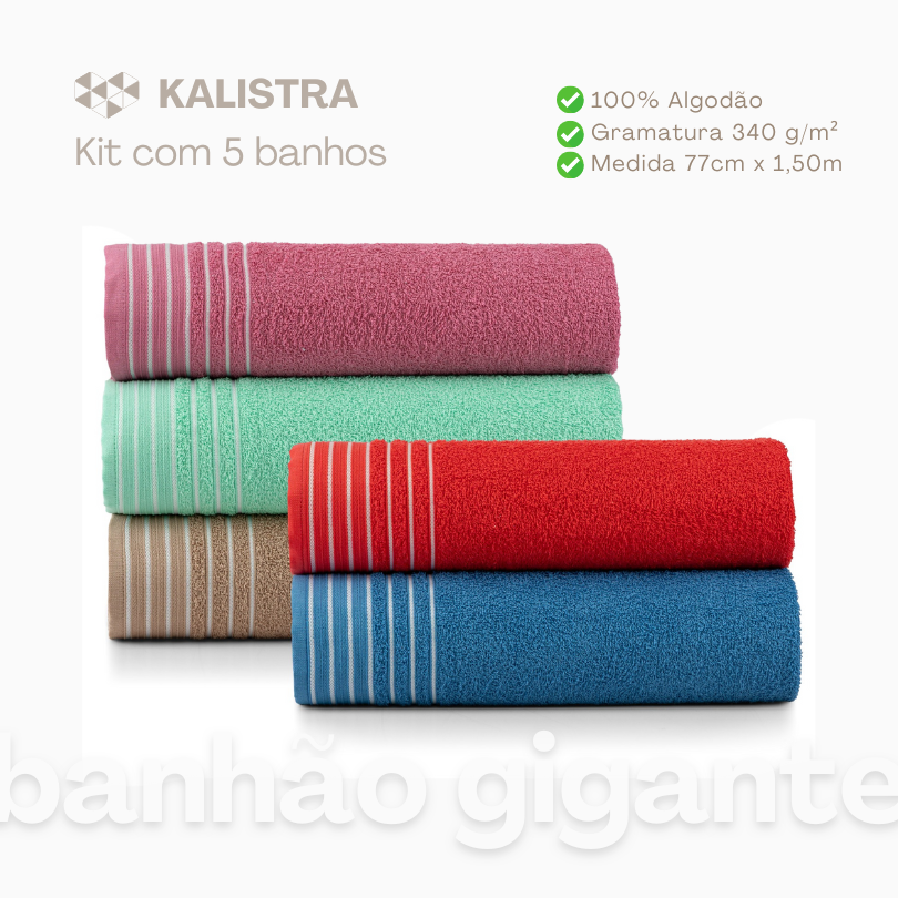 Kit 5 Pçs Toalha Banhão Kalistra 340g 150x77cm