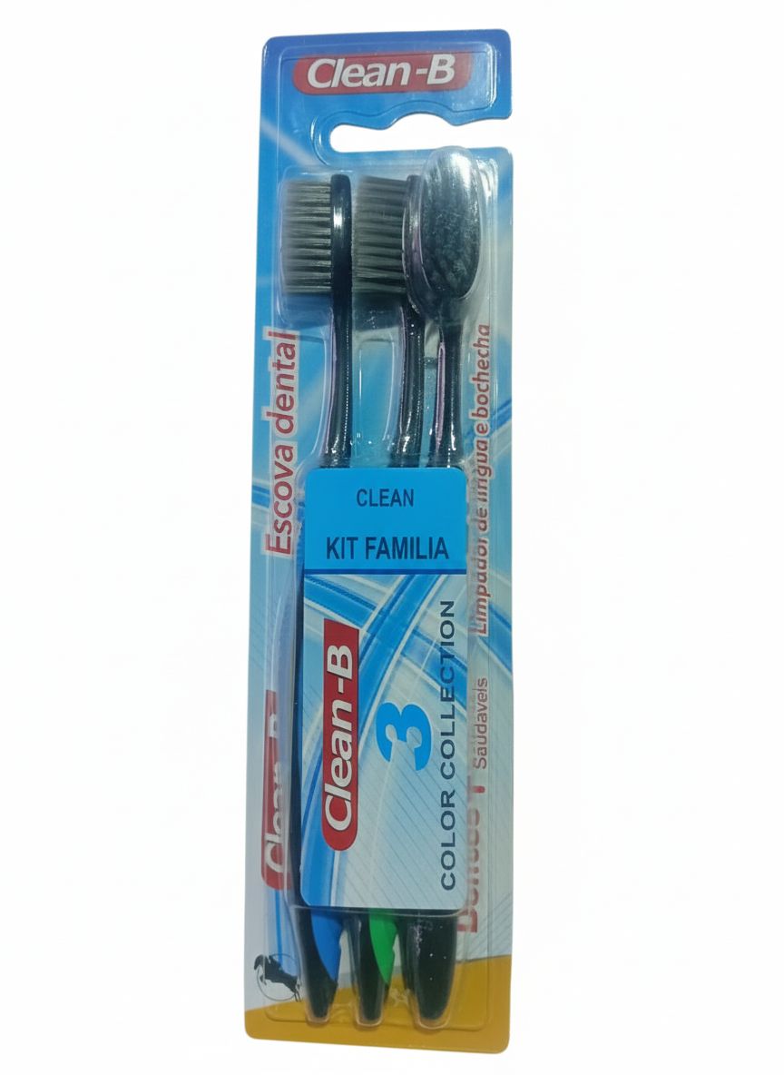 Kit de Escovas de Dentes Clean-B Macia 3 Unidades Variadas Azul,