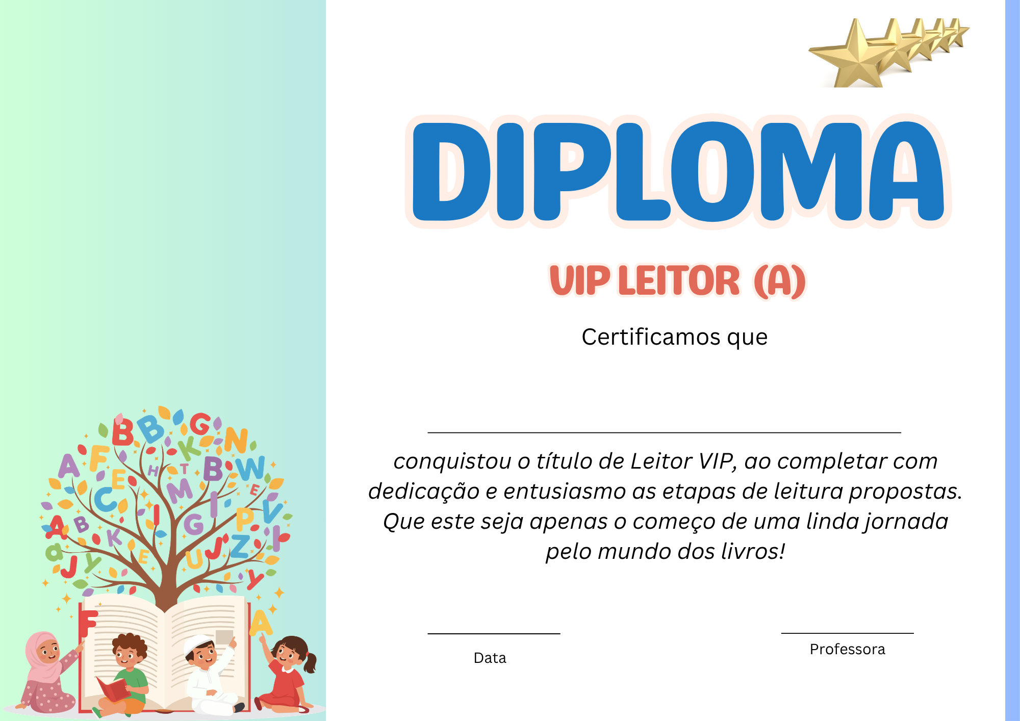 Diploma e cartão vip leitor