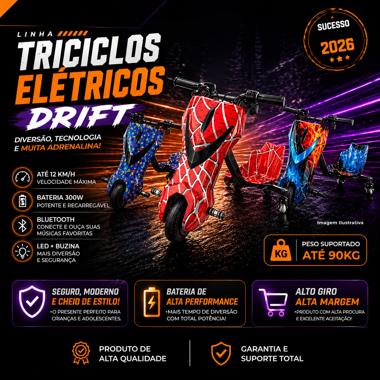 Drift Trike Elétrico Radical 360° Infantil Vermelho