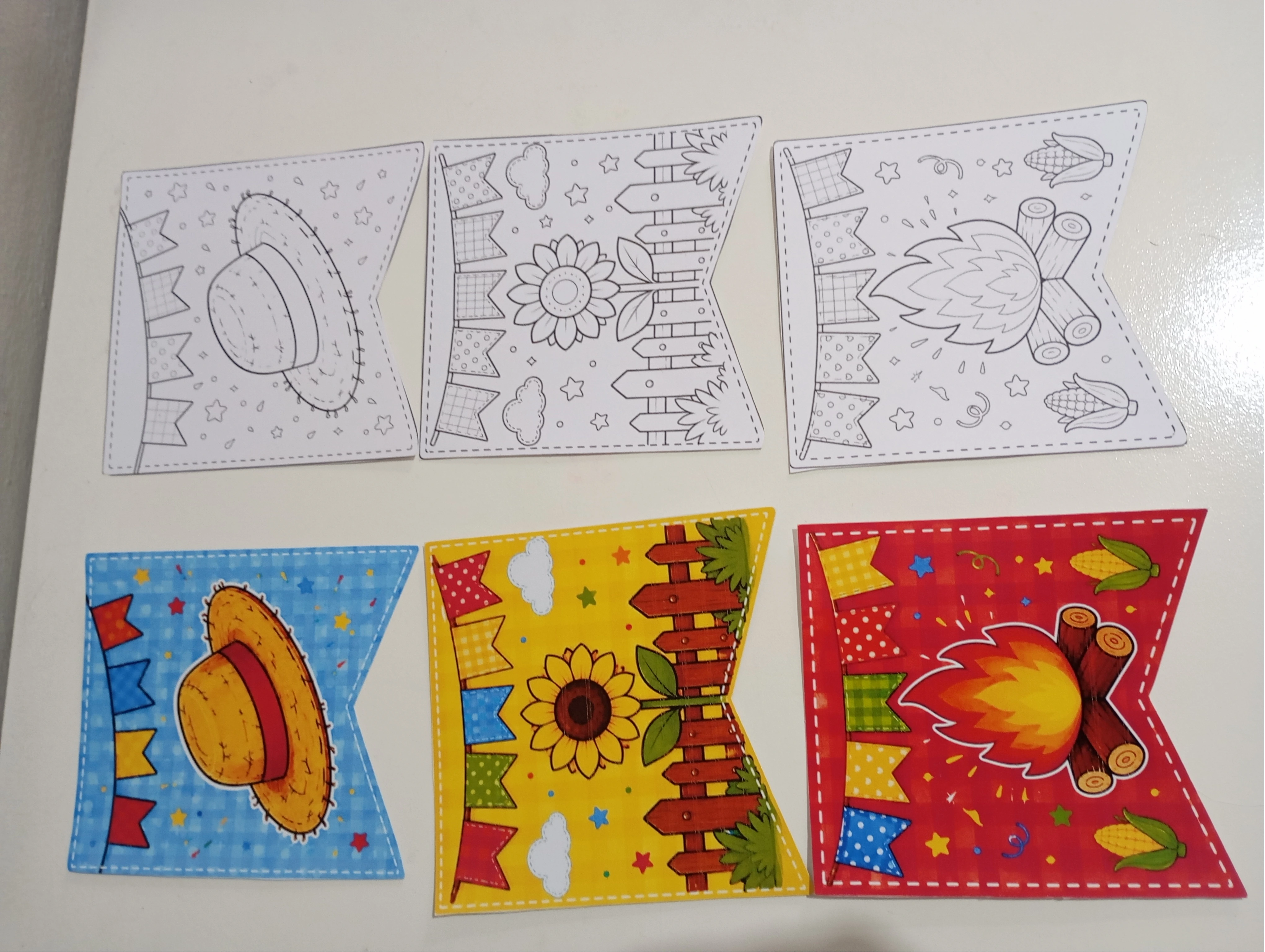 BANDEIRINHAS COLORIDAS E PARA COLORIR