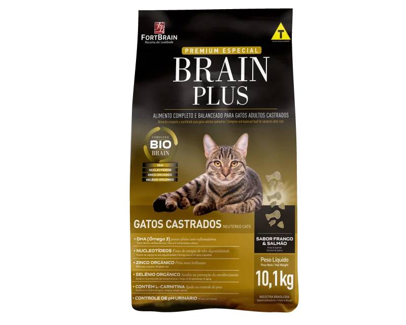 Brain Plus Gatos Castrados 10,1Kg Frango e Salmão