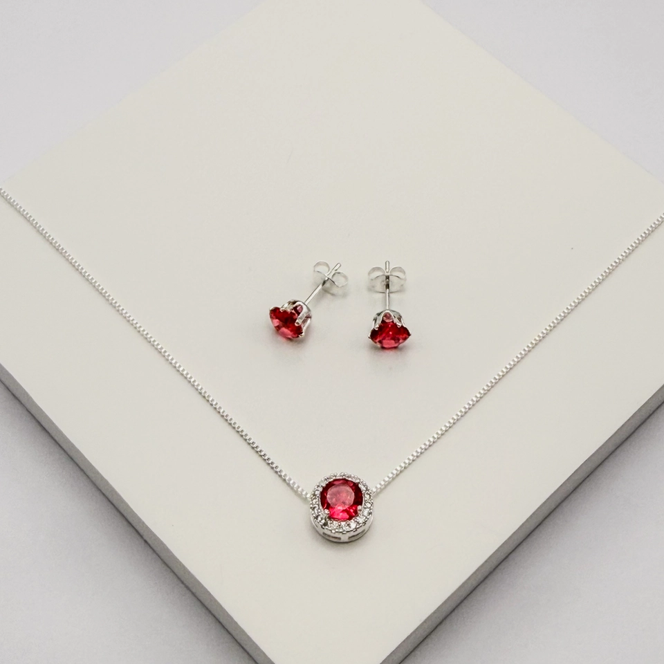 Conjunto prata redondo rosa