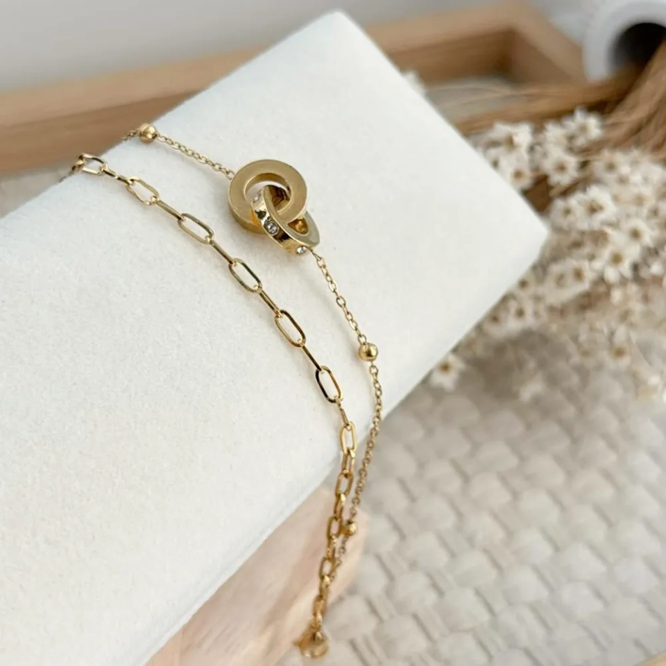 Pulseira aço dourado dupla elos
