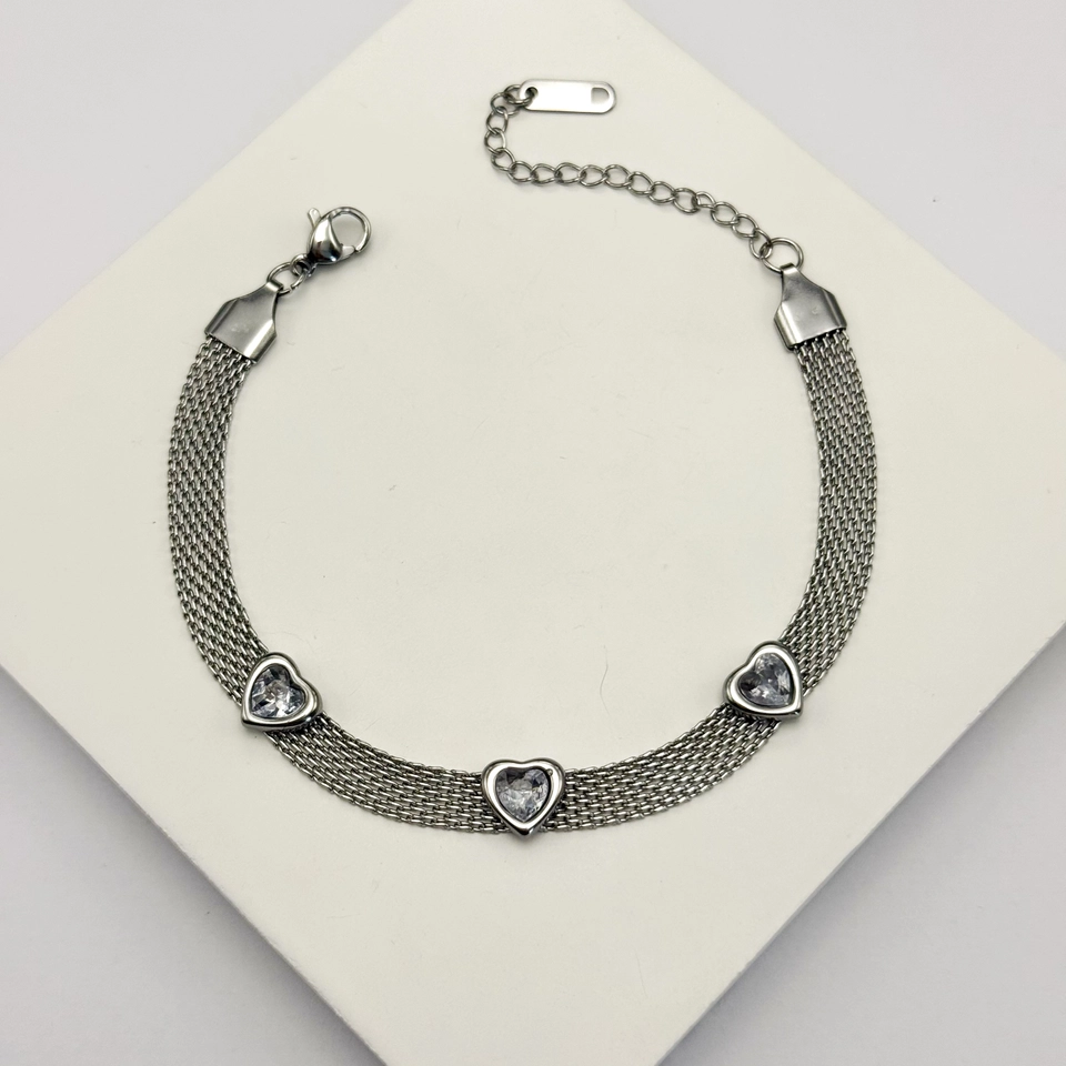 Pulseira aço 3 corações