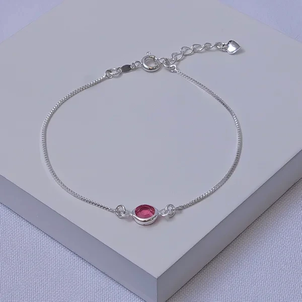Pulseira prata cristal rosa