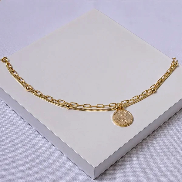 Pulseira dourada dupla Sagrado Coração de Jesus
