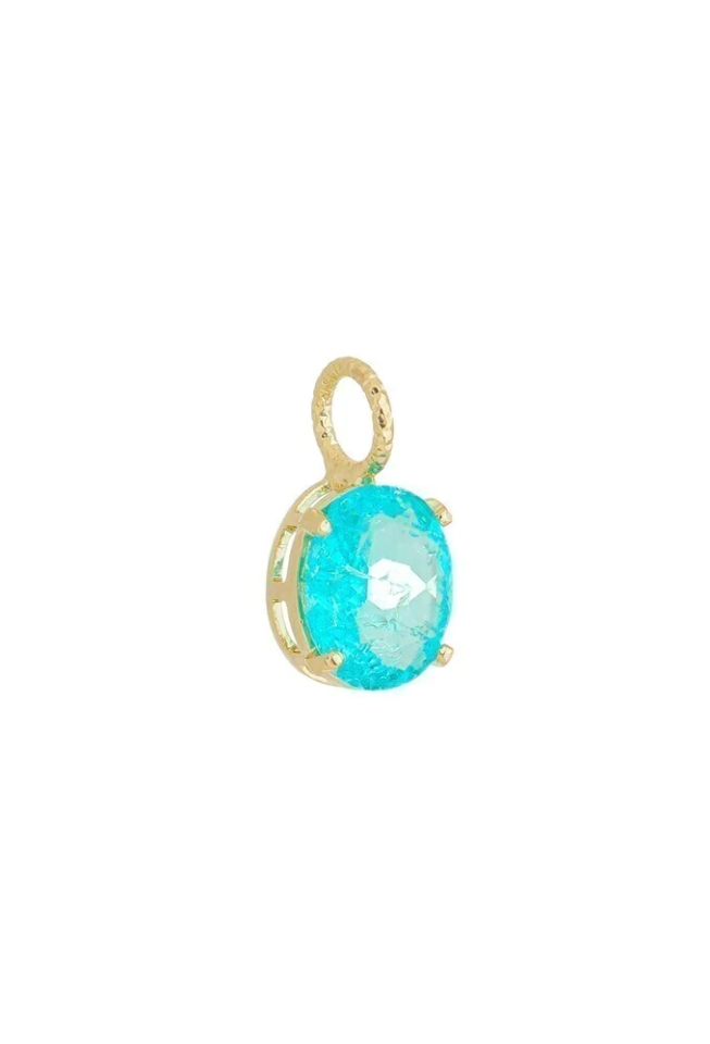 Pingente dourado oval pedra azul paraíba