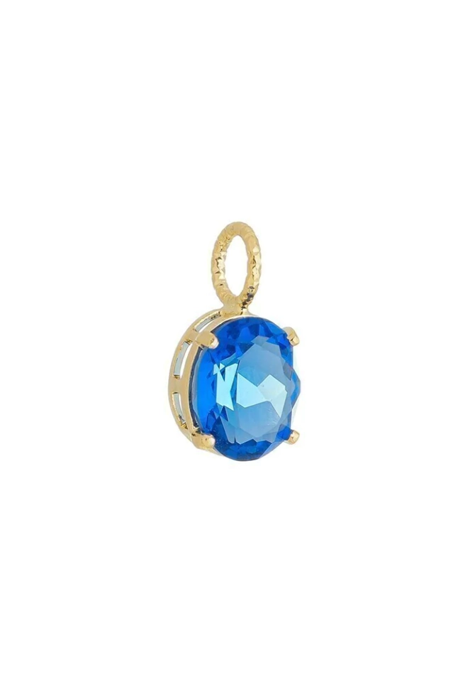 Pingente dourado oval pedra safira