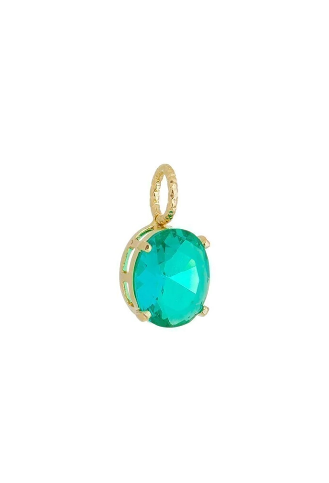 Pingente dourado oval com pedra turmalina