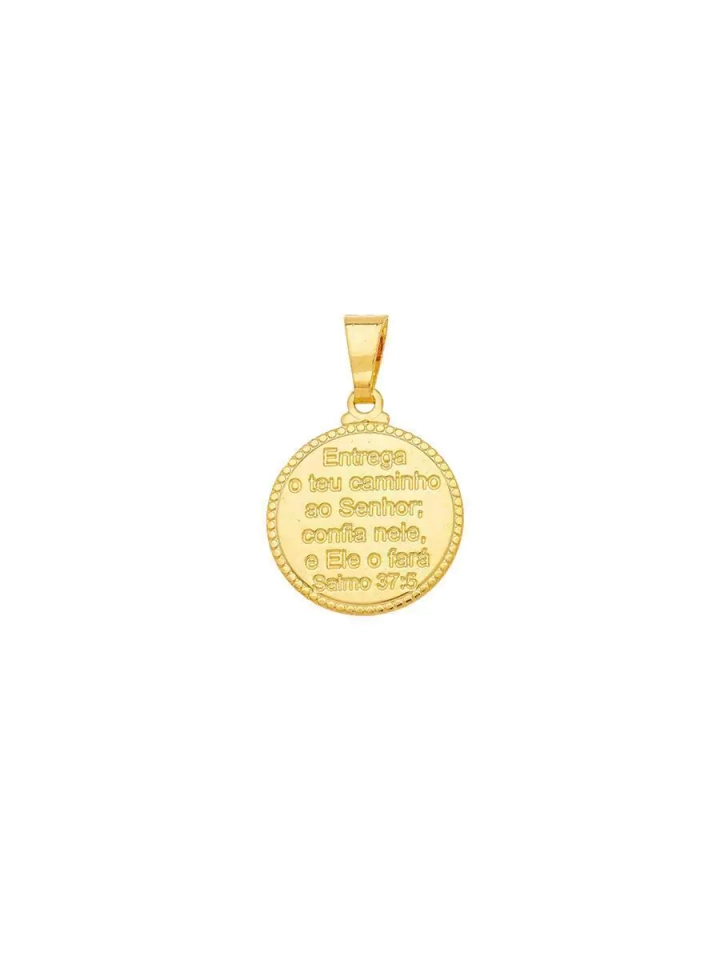 Pingente dourado medalha entrega o teu caminho ao Senhor