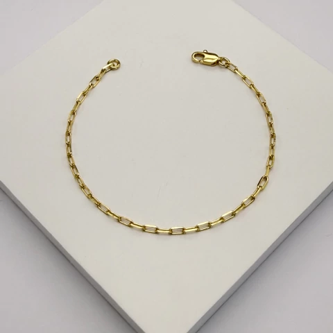 Pulseira infantil dourada elos quadrados