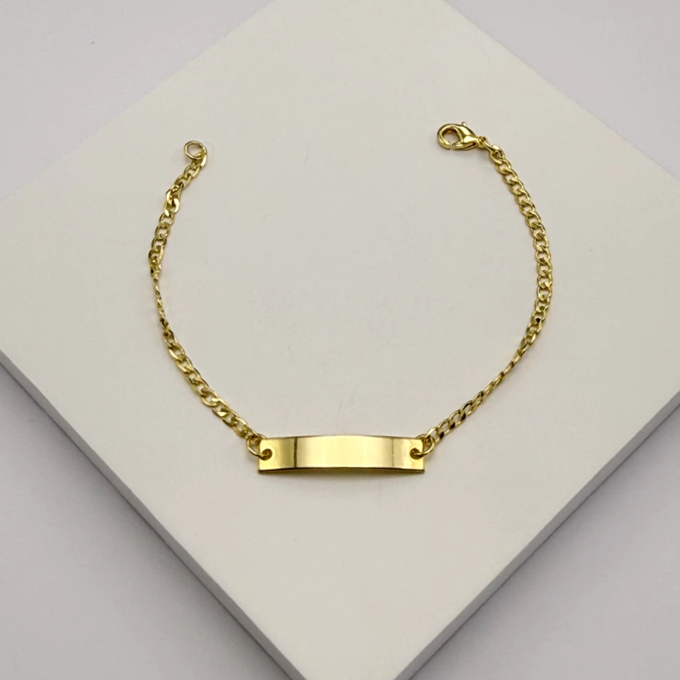 Pulseira infantil dourada plaquinha lisa