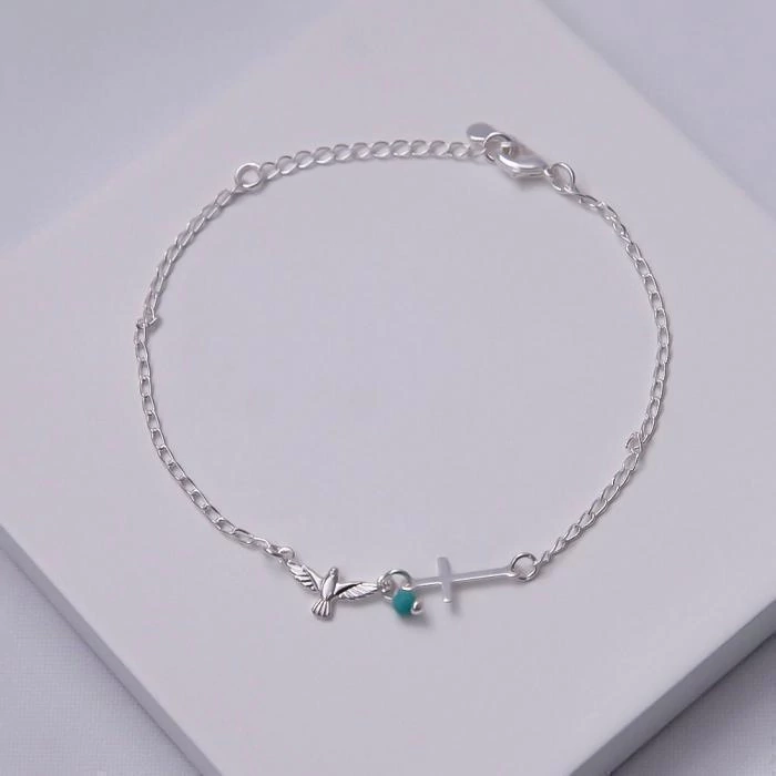 Pulseira prata cruz e Espírito Santo