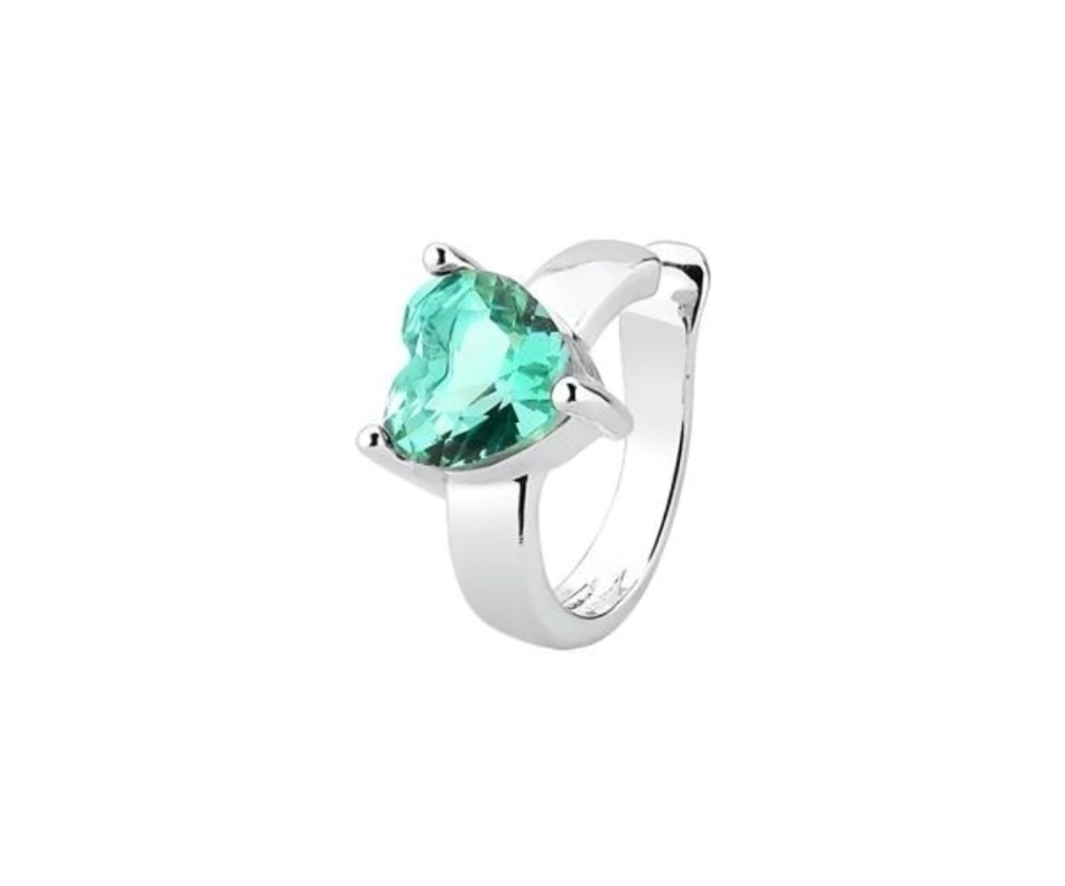 Piercing fake prata coração verde turmalina