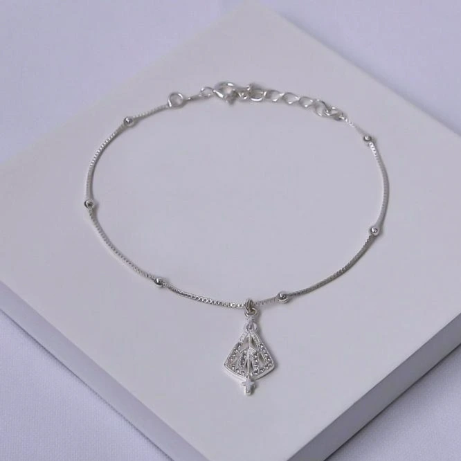 Pulseira prata Nossa Senhora Aparecida cravejada
