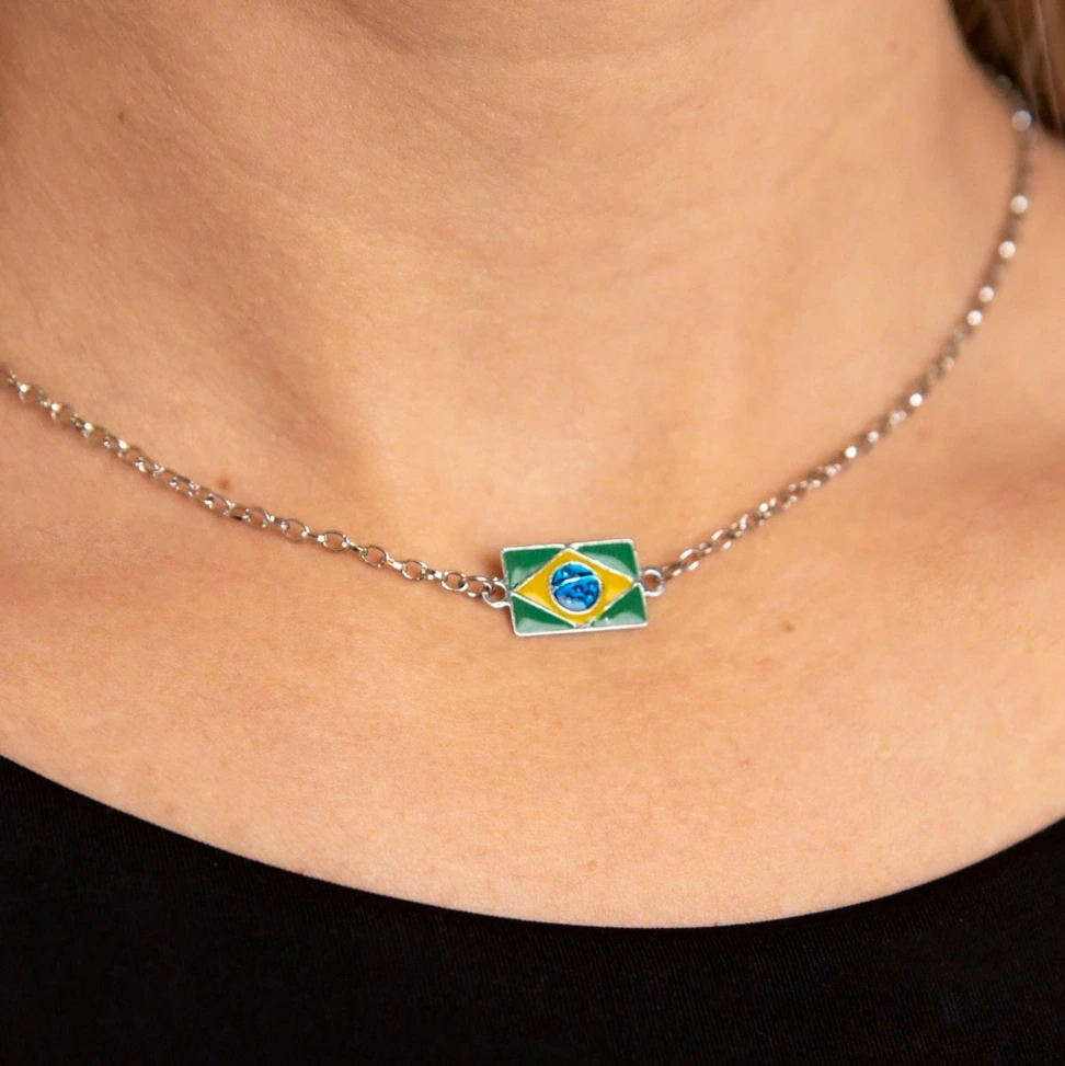 Colar aço bandeira do Brasil