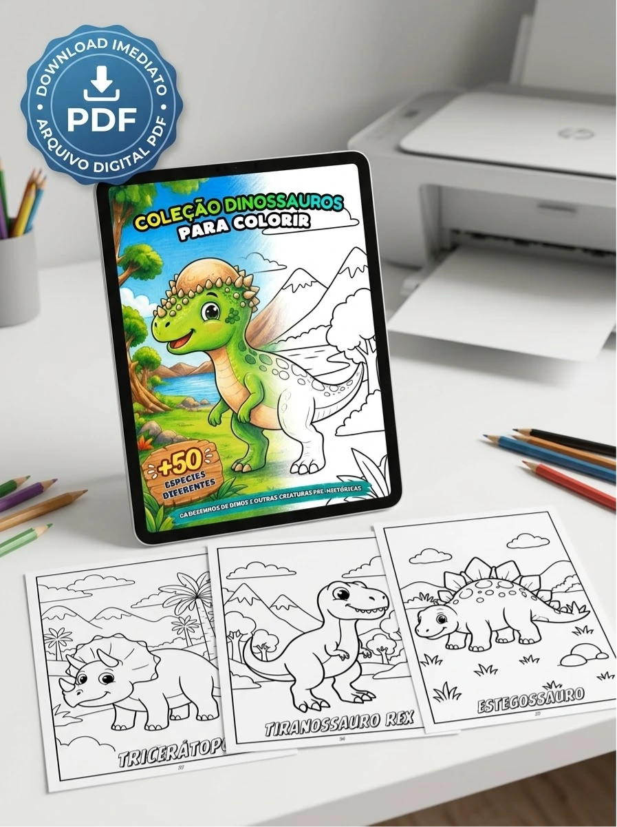 PDF Coleção dinossauros para colorir - 64 desenhos