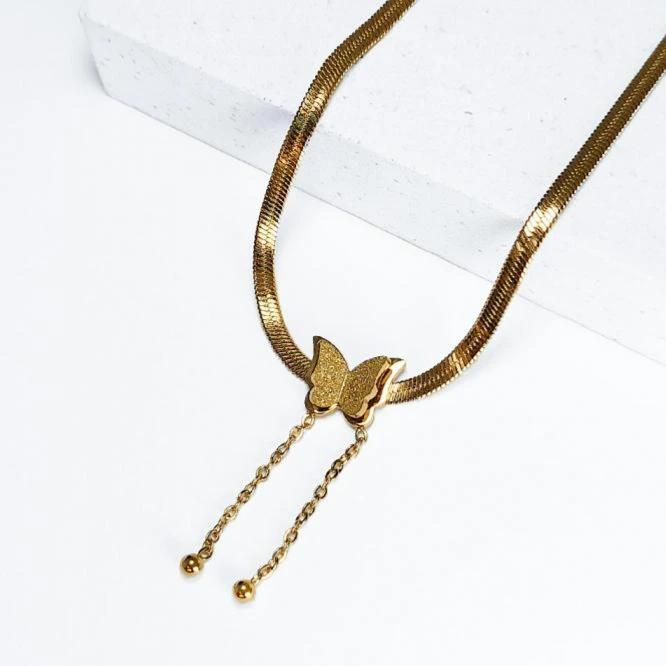 Colar aço dourado borboleta