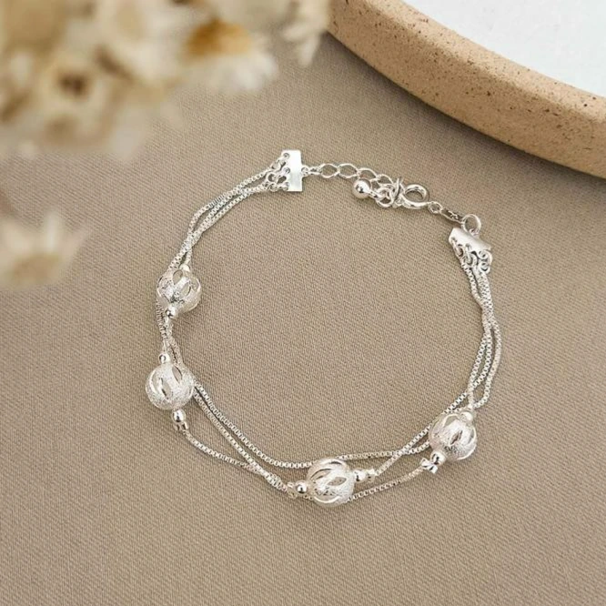 Pulseira prata tripla esferas