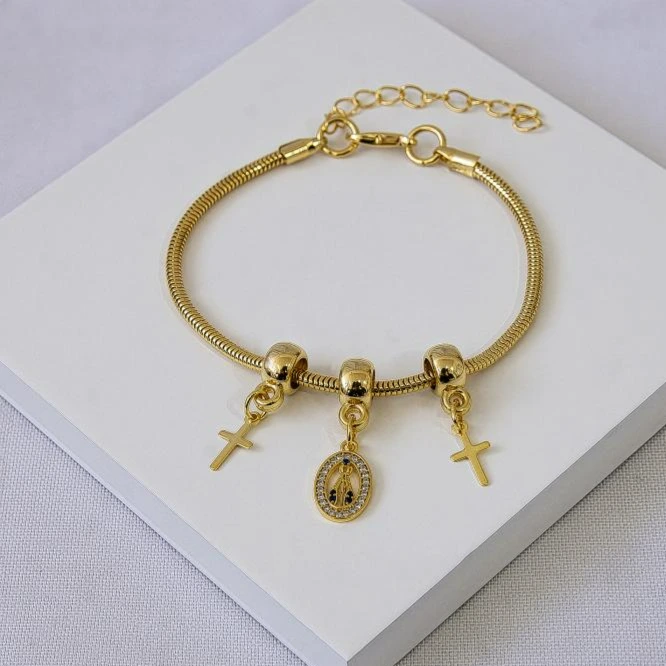 Pulseira dourada Nossa Senhora Aparecida cravejada