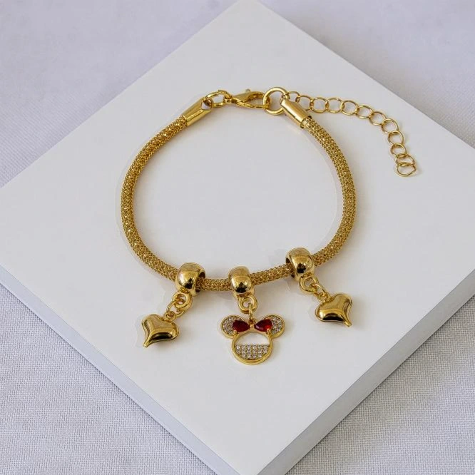 Pulseira dourada dupla Minnie