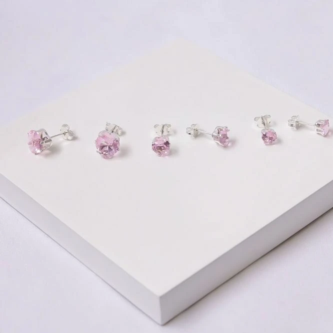 Trio de brinco prata coração rosa P, M e G