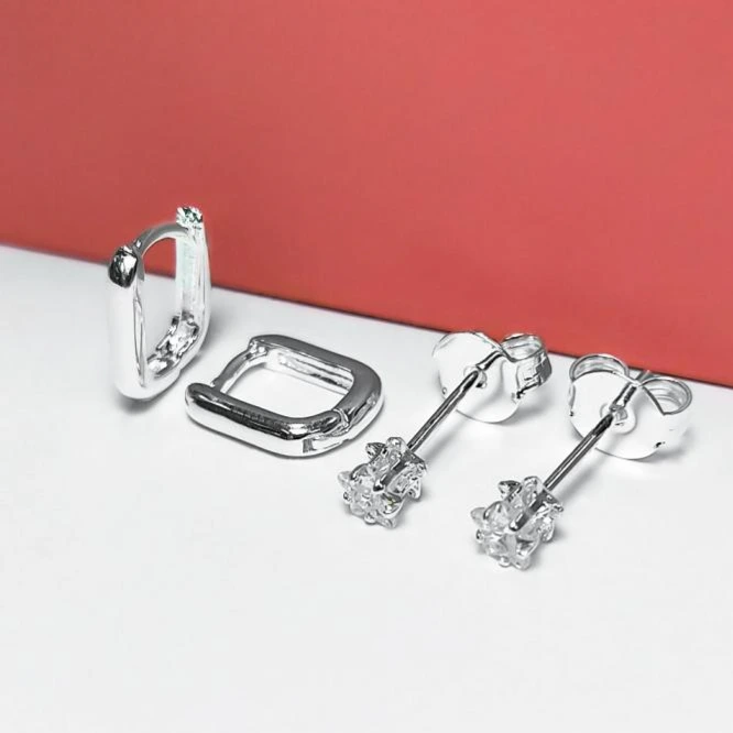 Dupla de brinco prata estrela e argola minimalista