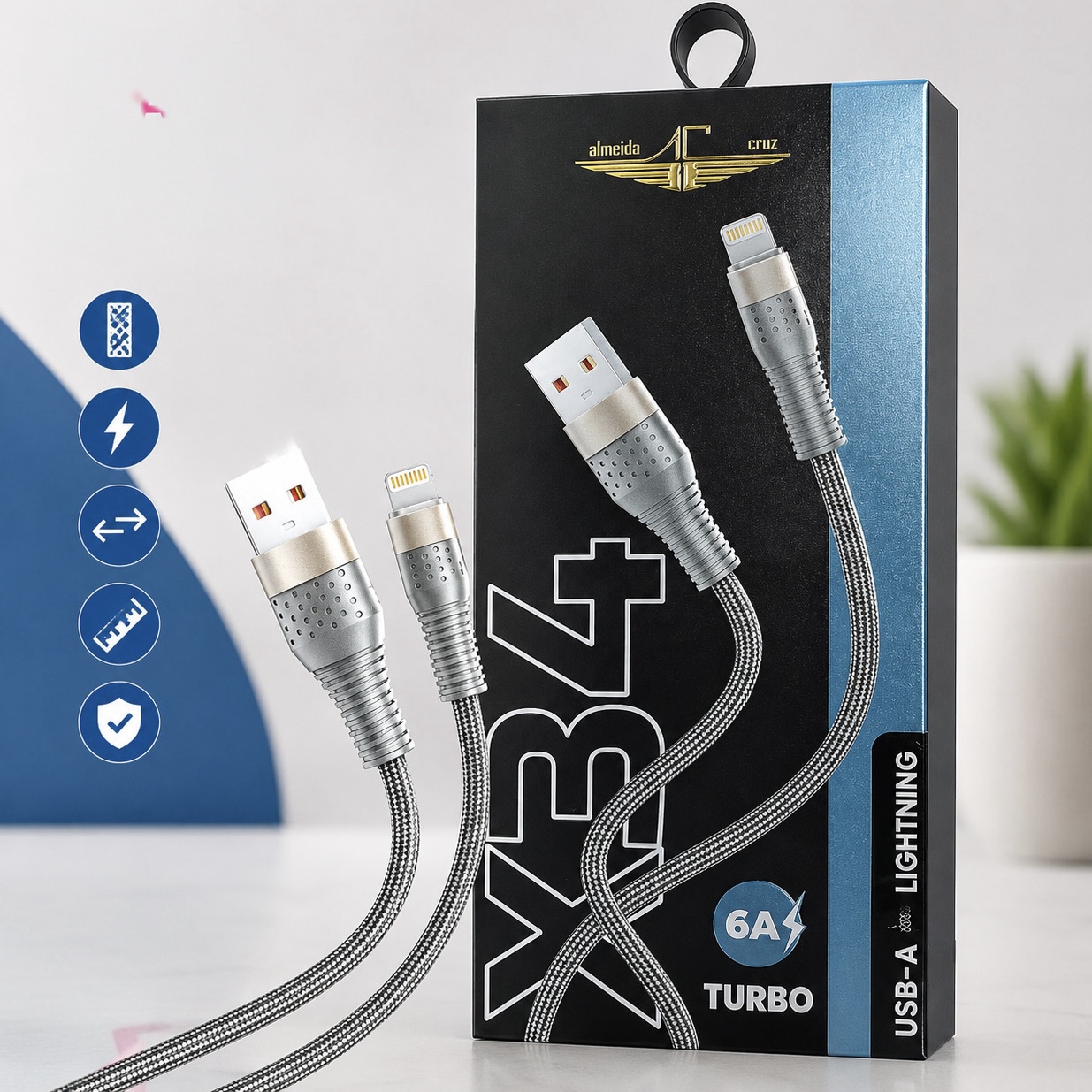 Cabo USB-A/Lightning Linha Prime X34 Almeida Cruz