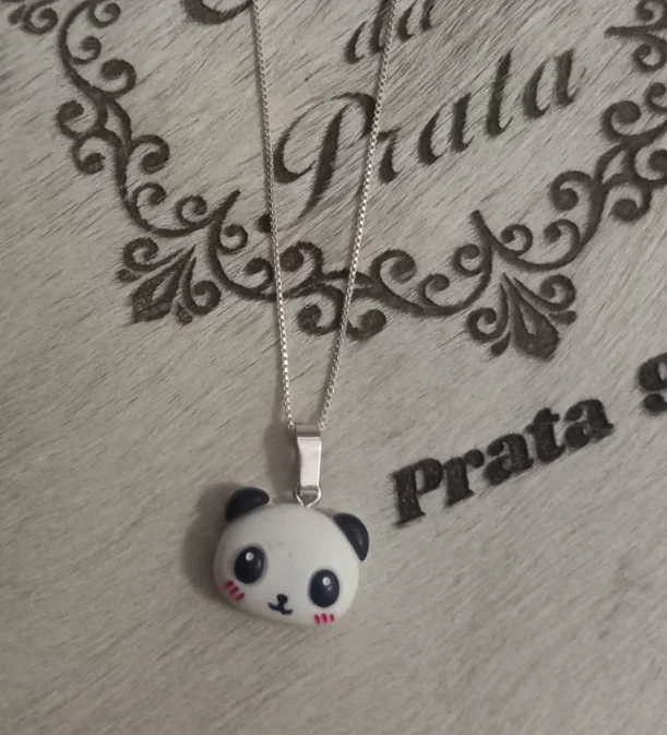 Colar Prata 925 Panda em Resina