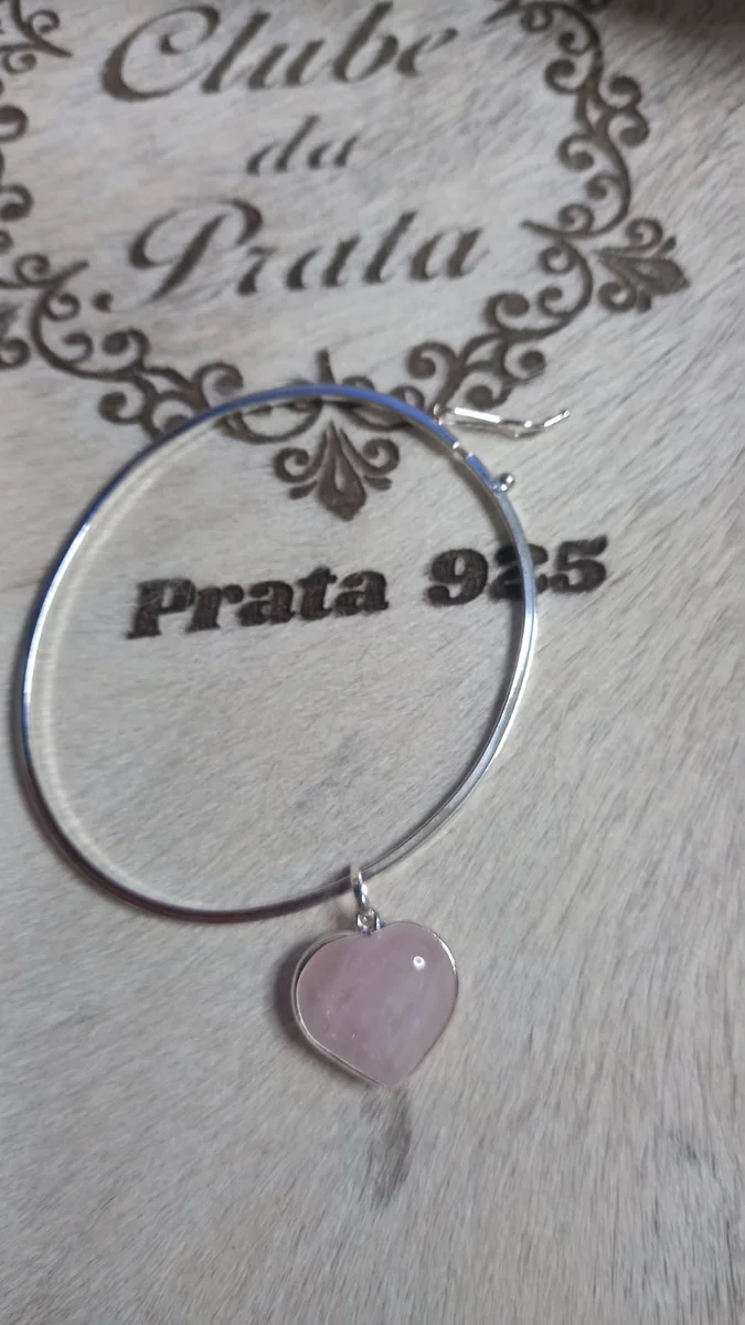 Bracelete com Pingente em Pedra Natutral Quartzo Rosa