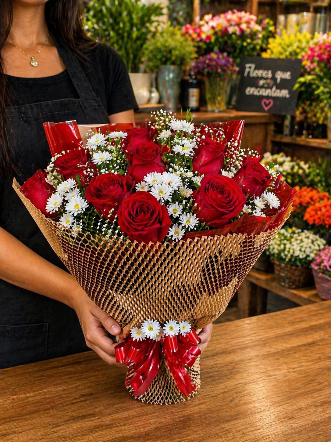 Buque Com 12 Rosas Vermelhas de Luxo