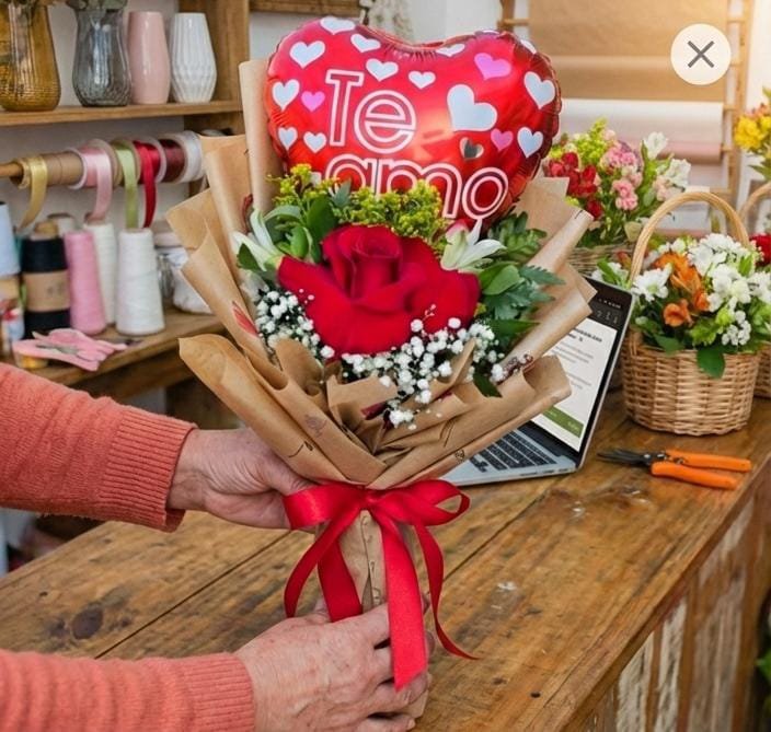 Buque Coreano Pequeno Com 1 Rosa 1 Mini Balão