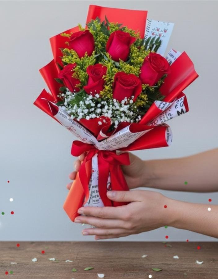 Buque Coreano Com 6 Rosas Vermelhas