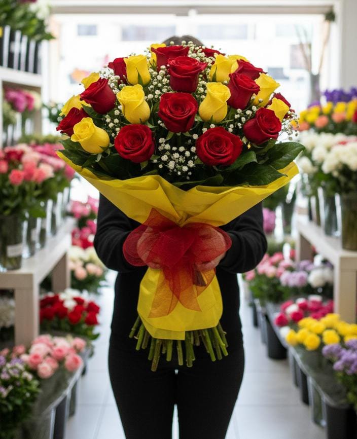 Buque com 20 Rosas Vemelhas e Amarelas