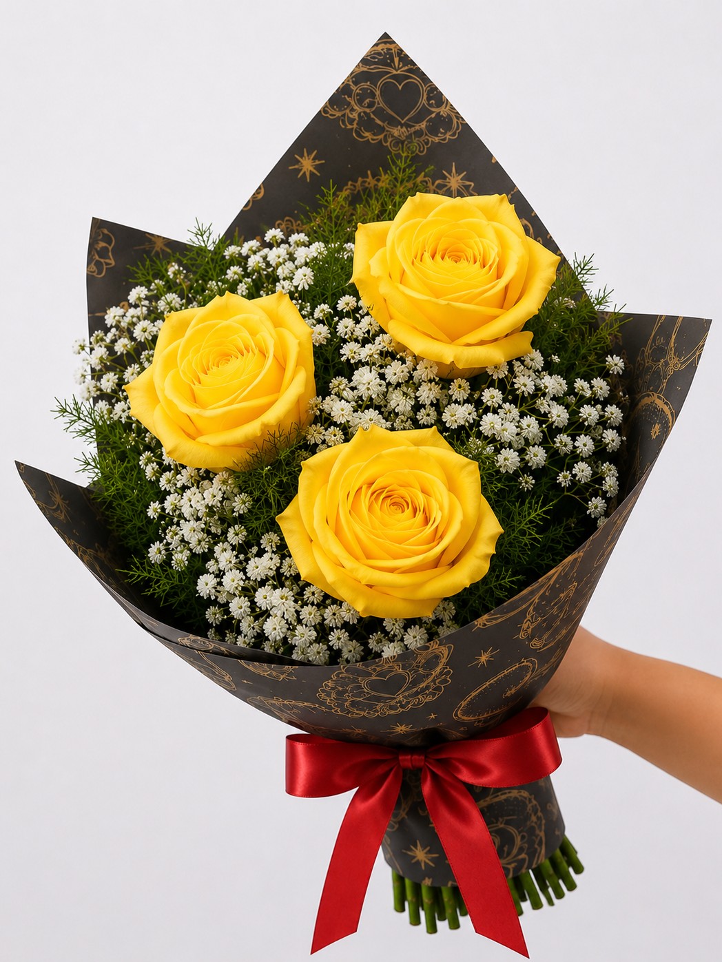 Buquê de 3 Rosas Amarelas