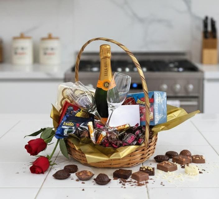 Cesta com Champanhe, Chocolates